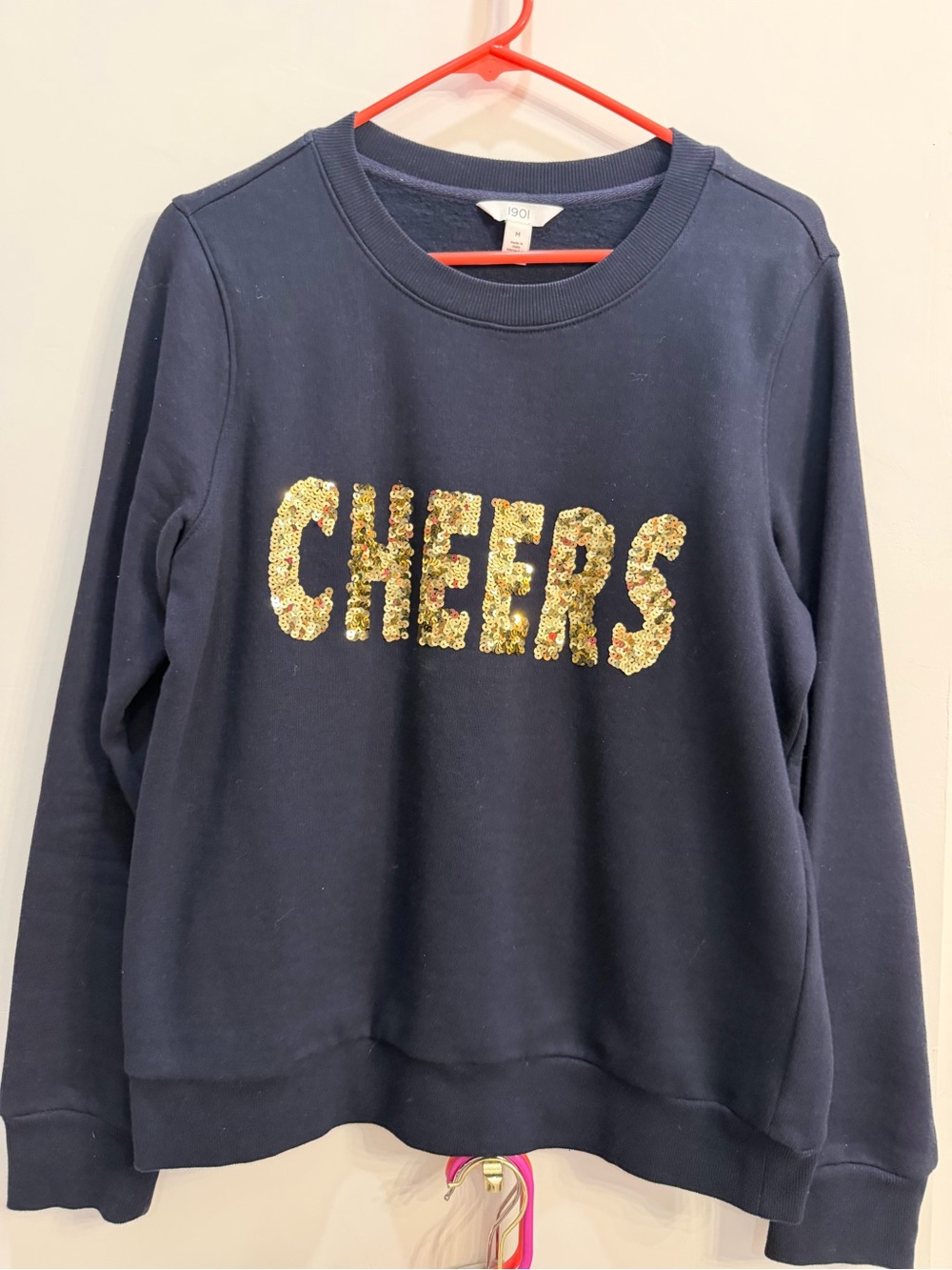 1901 Navy Sweatshirt with Gold Sequin "CHEERS"